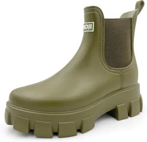 Amoji Unisex Ankle Chelsea Rain Platform Rubber Waterproof Boots 917