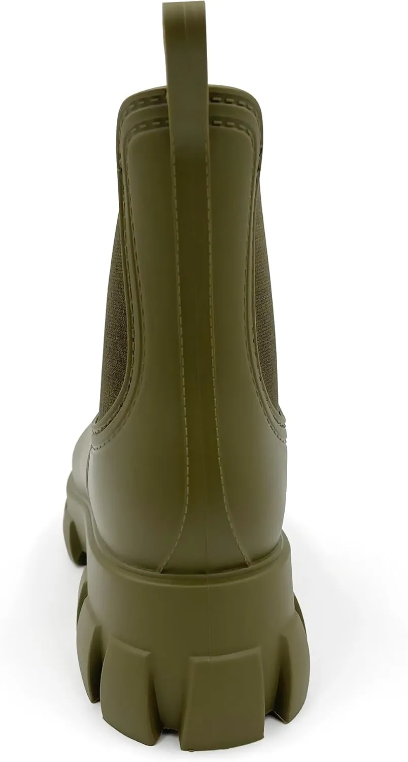Amoji Unisex Ankle Chelsea Rain Platform Rubber Waterproof Boots 917