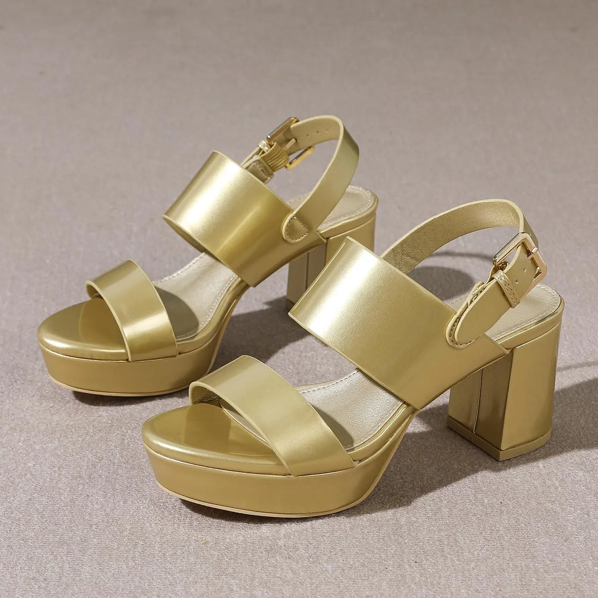 Amoji Women 3 Inch Block Heels Platform Strap Chunky Heeled Sandals 328