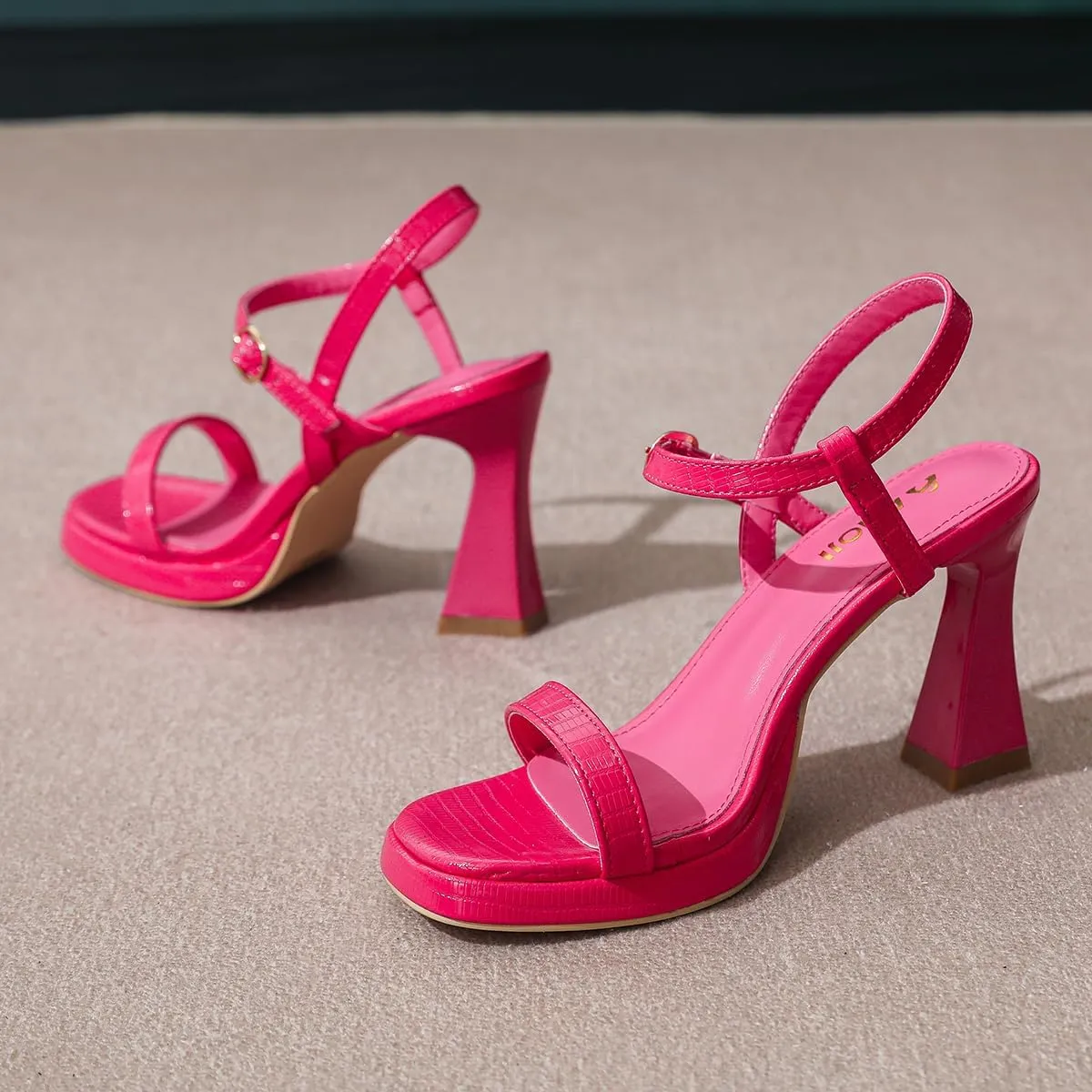Amoji Women 4 Inches Heels Lady Platform Heeled Sandals Ankle Strap FZ323