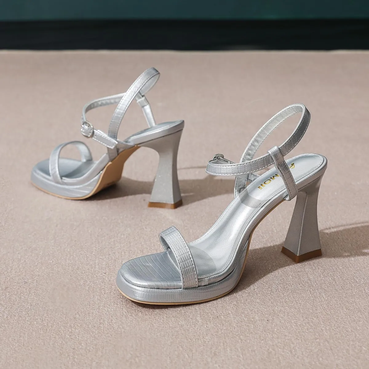 Amoji Women 4 Inches Heels Lady Platform Heeled Sandals Ankle Strap FZ323