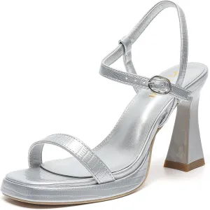 Amoji Women 4 Inches Heels Lady Platform Heeled Sandals Ankle Strap FZ323