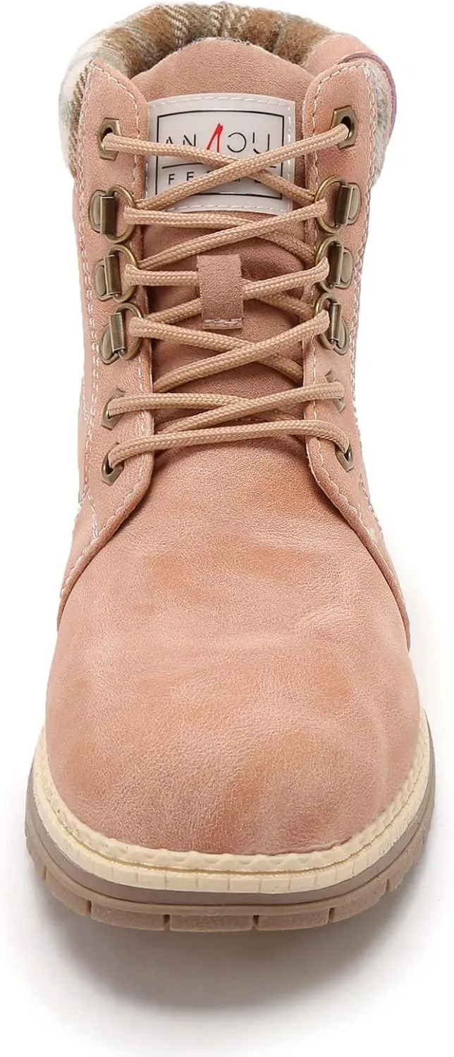 ANJOUFEMME Casual Winter Hiking Boots For Women - Womens Outdoor Snow Ankle Boots Waterproof Lightweight Lace up Fur Lined Walking Hiking Shoes