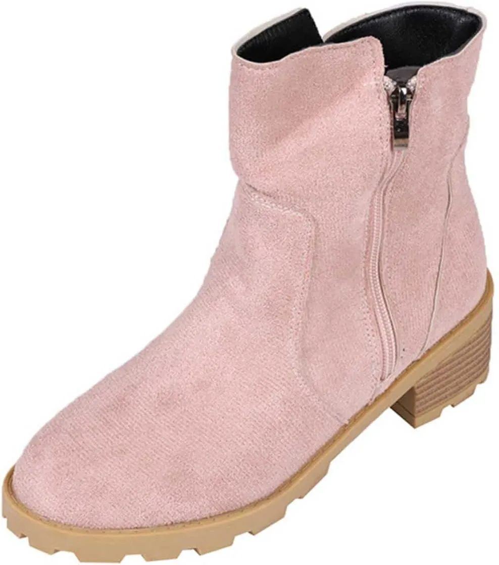 Ankle Boots Womens Retro Chunky Mid Heel Boots Outdoor Classic Fashion Boots Suede Round Toe Short Boots, 2.5