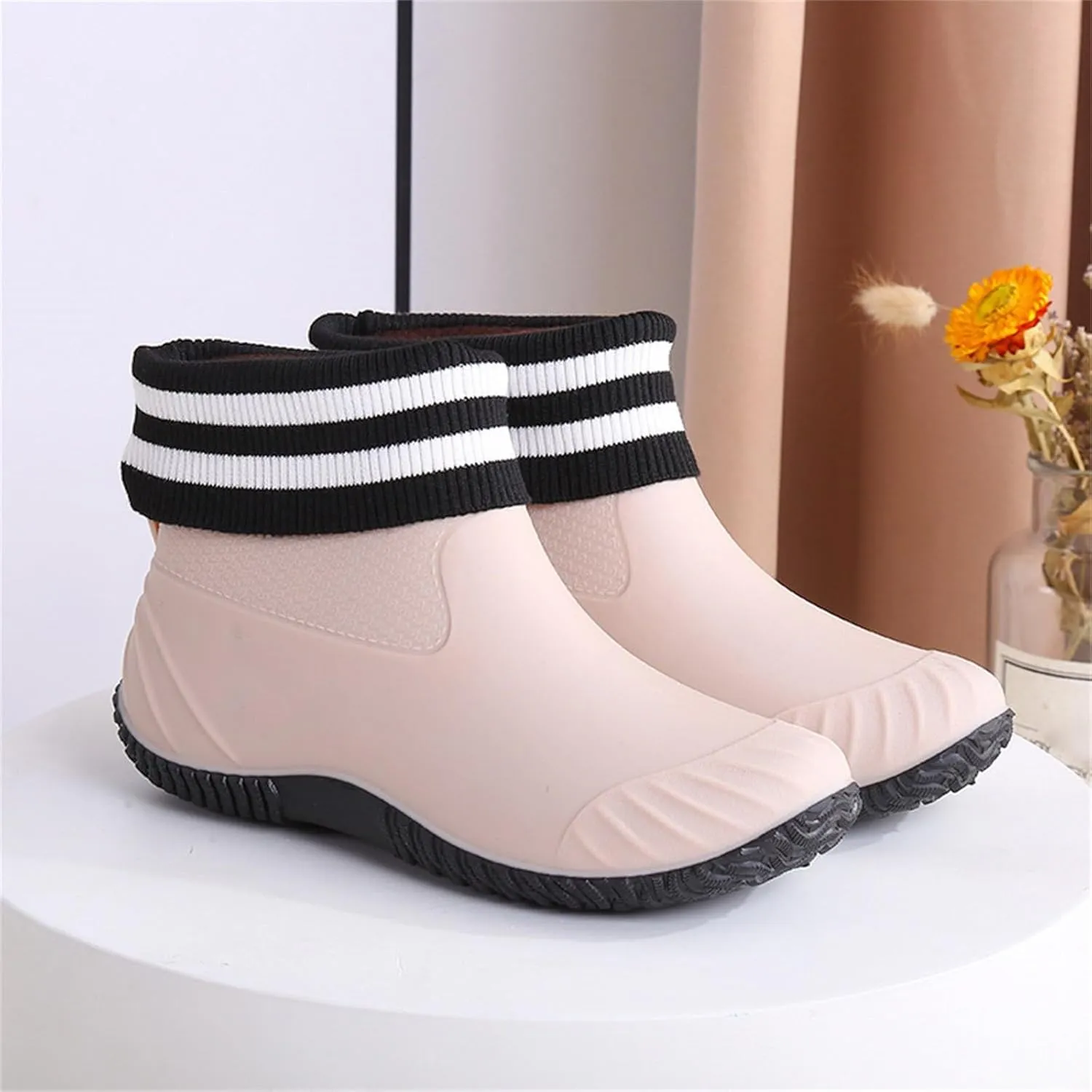 Ankle Rain Boots Women Knit Lined Mens Grounded Footwear Booties with Heel Non Slip Work Barefoot Shoes Mens Rain Boots Slip On Non-Slip Rubber Waterproof Men's Snow Boots