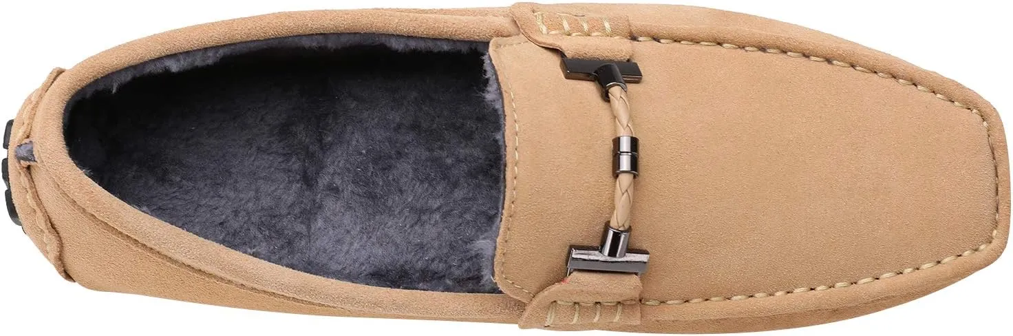 ANUFER Mens Elegant Buckle Loafers Comfort Suede Driving Shoes Stylish Moccasin Slippers