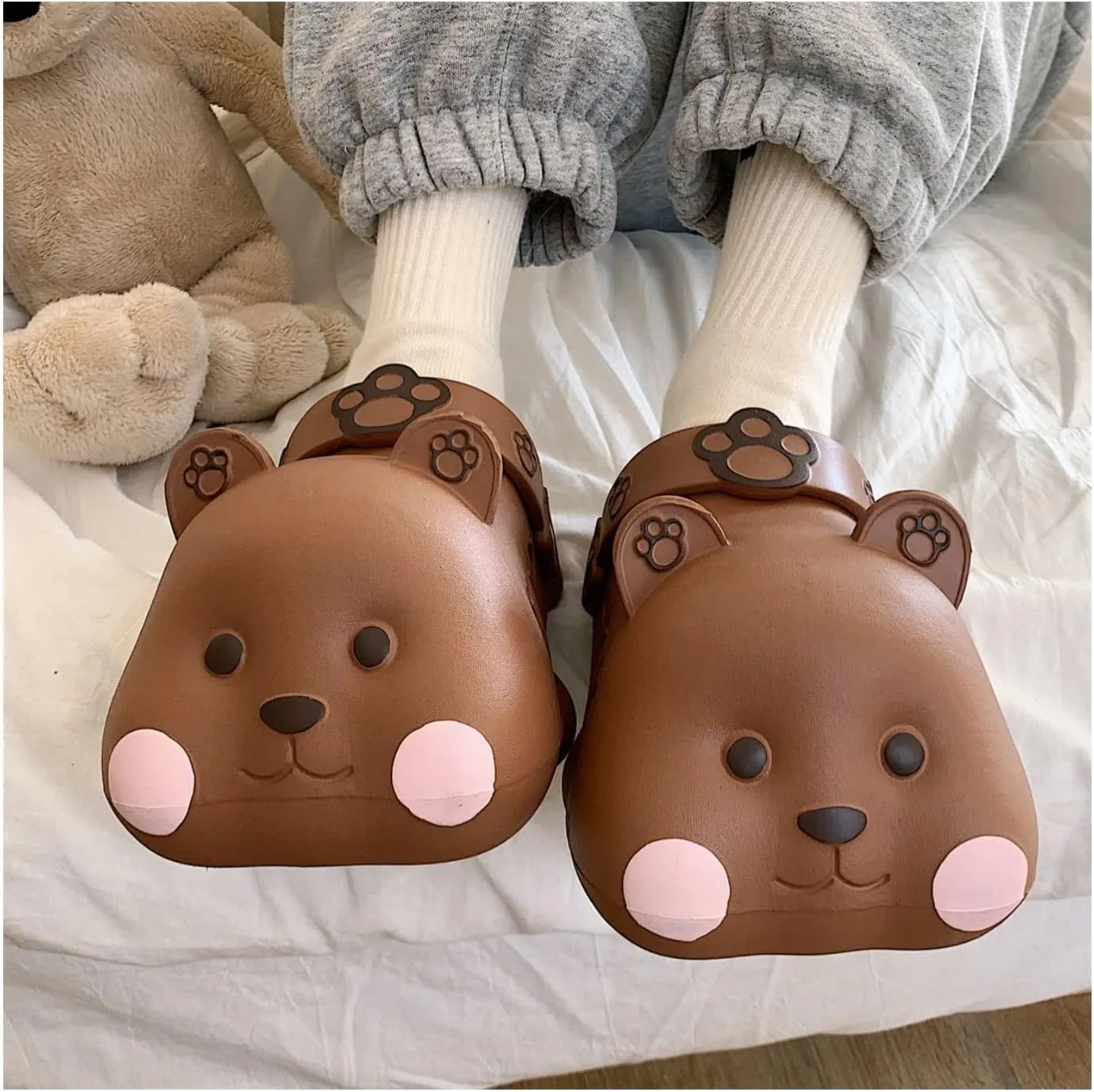 Aoakva Kawaii Slippers Kawaii Clogs Mules for Girls Women Cute Bear Summer Shower Slippers Non-Slip Beach Shoes EVA Soft Durable