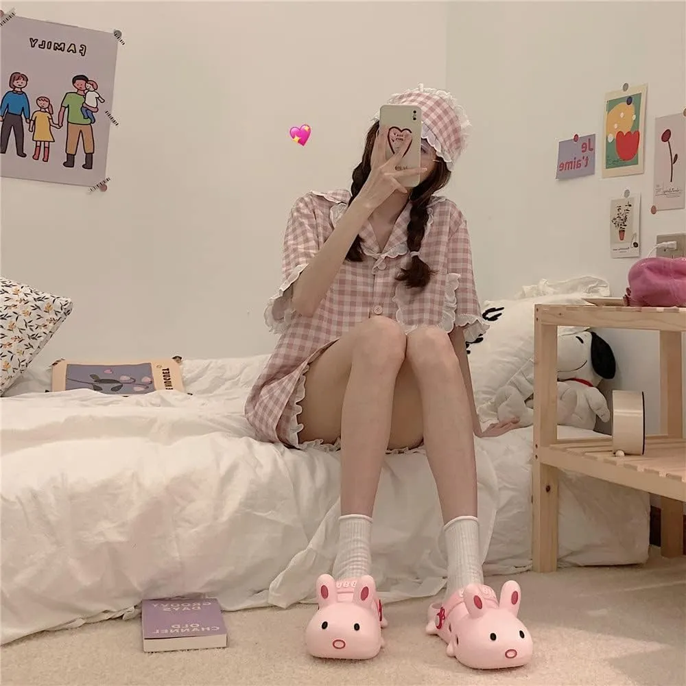 Aoakva Kawaii Slippers Kawaii Clogs Mules for Girls Women Cute Bunny Summer Shower Slippers Non-Slip Beach Shoes PVC Soft Durable