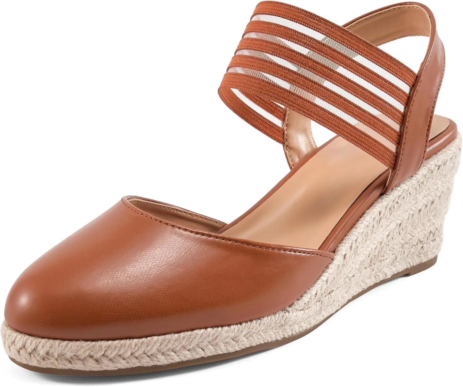Aomigoct Wedge Sandals Dressy Women: Comfortable Elastic Strap Espadrille Wedges - Ladies Beach Casual Shoes