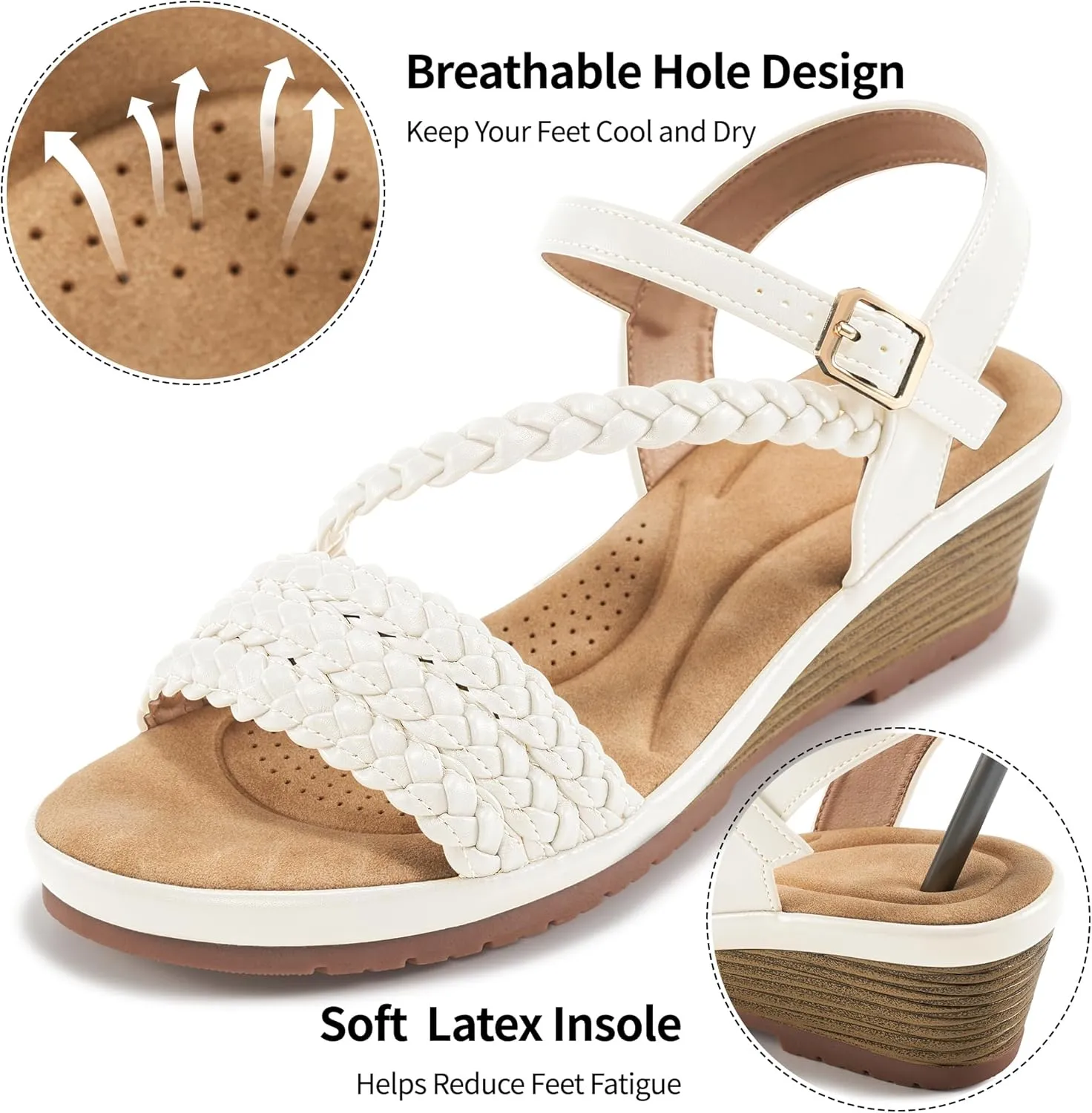 Aomigoct Wedge Sandals for Women Dressy: Comfortable Strappy Womens Platform Sandals - Casual Summer Wedding Walking Shoes