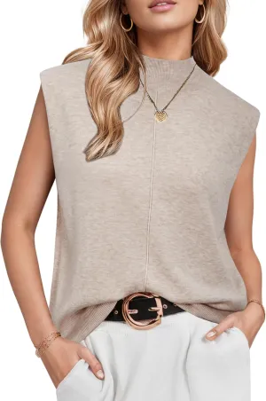 Arach&Cloz Women 2025 Wool Blended Mock Neck Sleeveless Sweater Vest Summer Business Office Knit Spring Trendy Tops