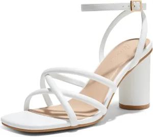 Arromic Women's Heeled Sandals - Chunky Block Heels, Strappy Square Open Toe Ankle Strap Dressy Party Wedding Prom Sandals for Women