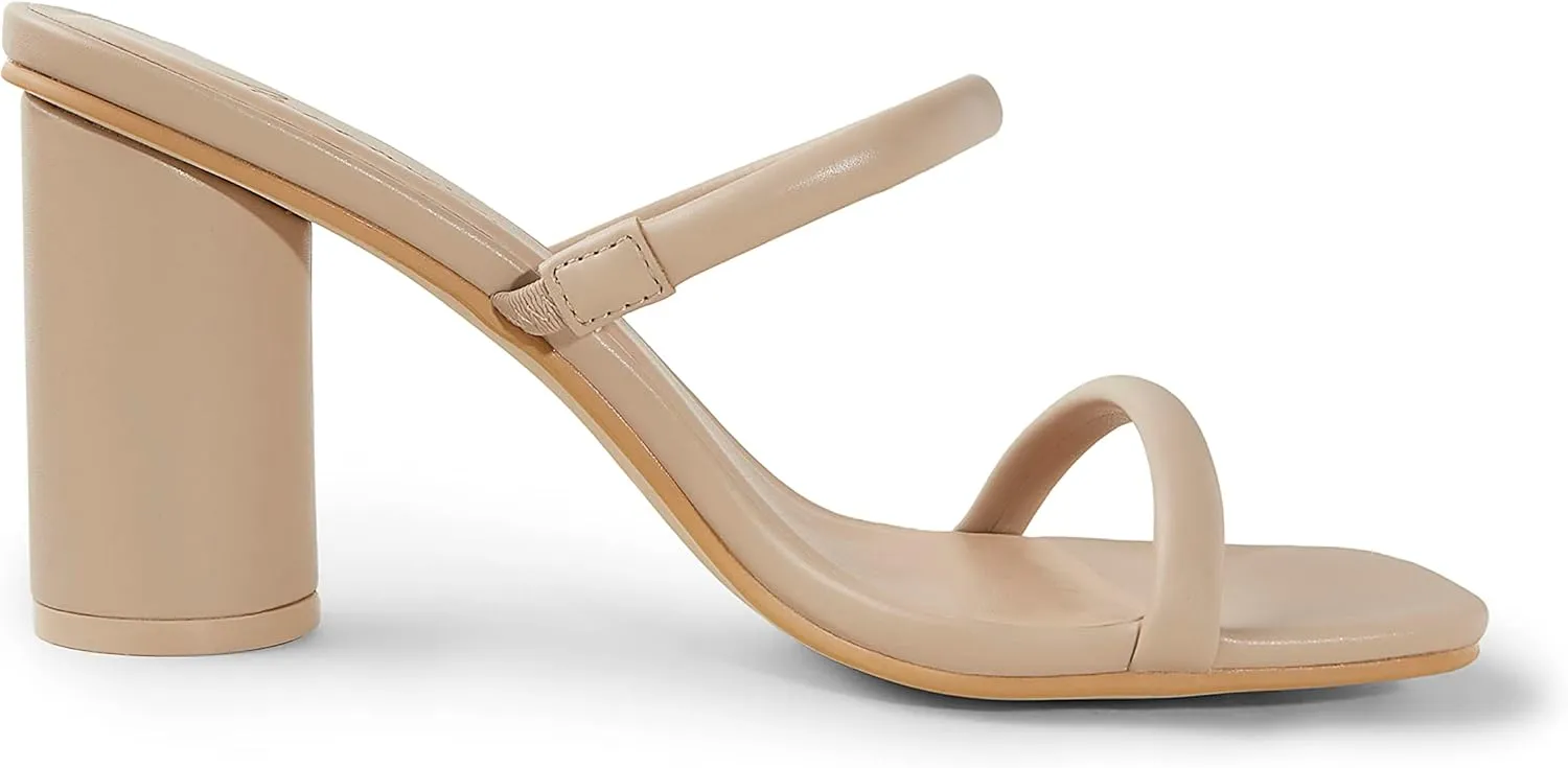 Arromic Women's Heeled Sandals Square Toe Two Strap Block Heels for Women Comfortable Strappy Heels Slip on Heeled Sandals for Women Dressy