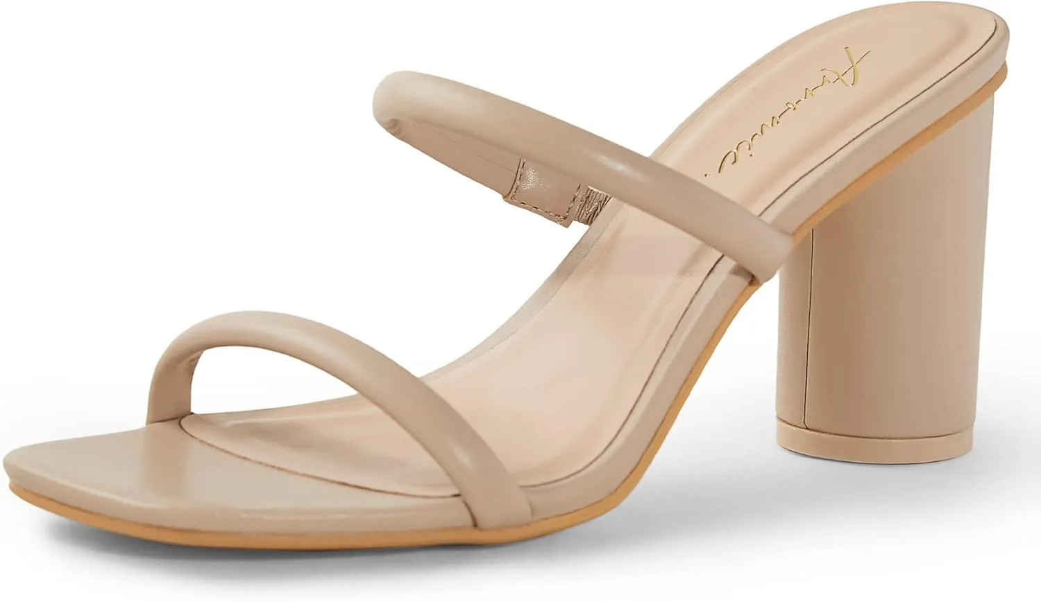 Arromic Women's Heeled Sandals Square Toe Two Strap Block Heels for Women Comfortable Strappy Heels Slip on Heeled Sandals for Women Dressy