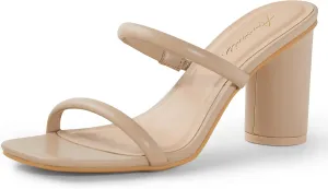 Arromic Women's Heeled Sandals Square Toe Two Strap Block Heels for Women Comfortable Strappy Heels Slip on Heeled Sandals for Women Dressy