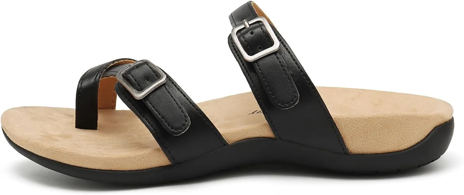 Athlefit Orthopedic Sandals for Women with Arch Support Adjustable Comfort Walking Orthotic Flip Flops
