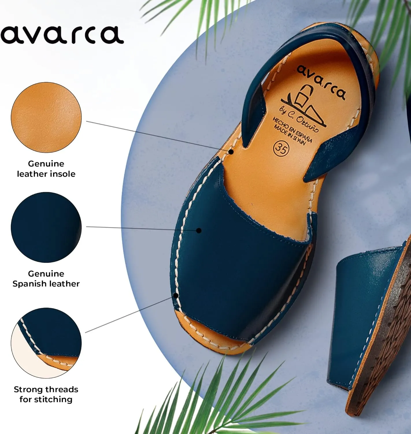 Avarca® Sandals for Men, Handmade Leather, Walking - Exclusively Made in Spain - Light weight, Casual, Minimalist, Outdoor, New Comfort Mens Slide Sandals, 100% Spanish Natural Genuine Leather,