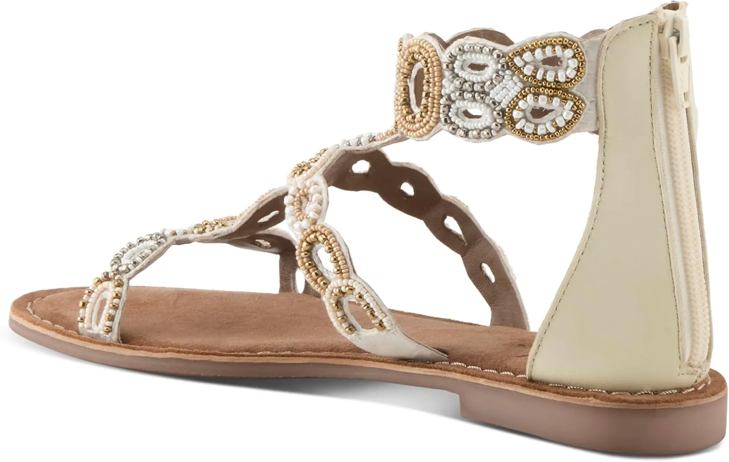 Azura Women's INERTIA Zipper Gladiator Sandals – Beaded Open Toe, Suede Footbed, Made in India