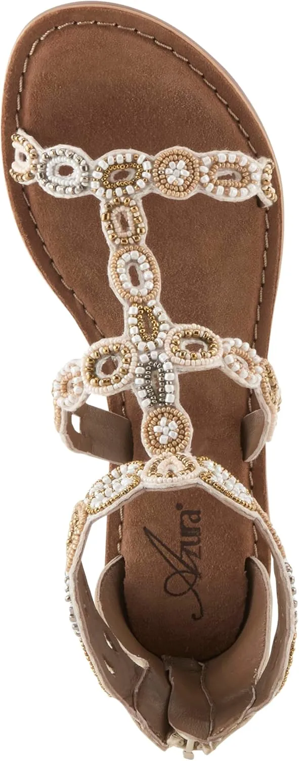 Azura Women's INERTIA Zipper Gladiator Sandals – Beaded Open Toe, Suede Footbed, Made in India