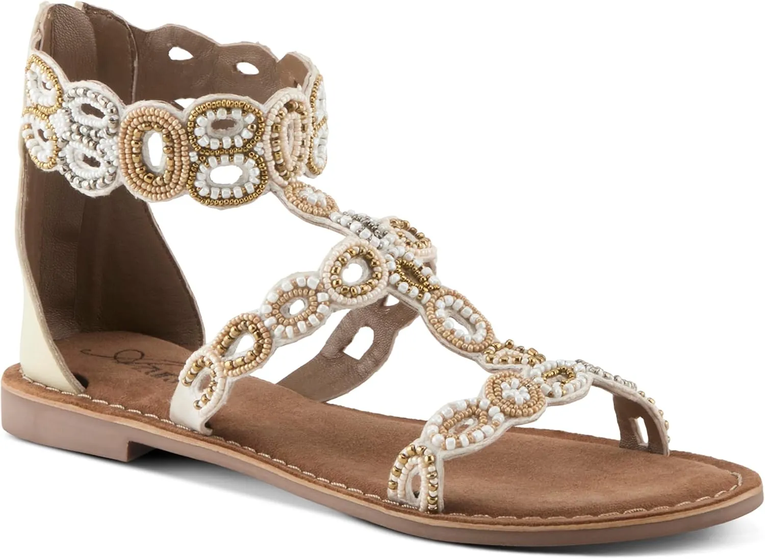 Azura Women's INERTIA Zipper Gladiator Sandals – Beaded Open Toe, Suede Footbed, Made in India