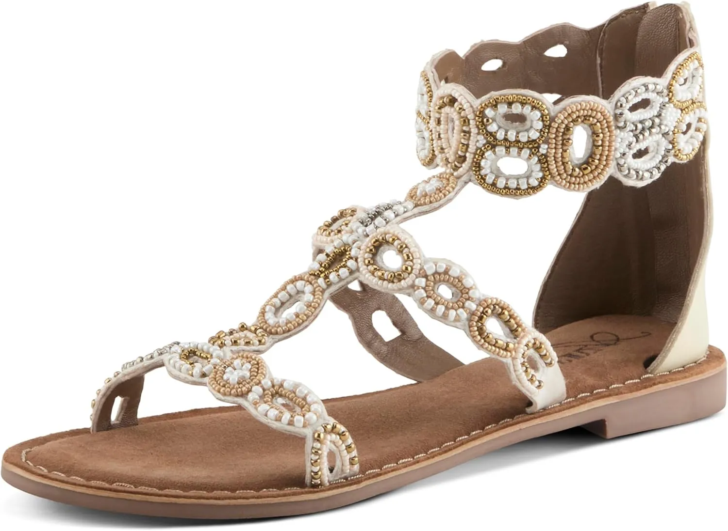 Azura Women's INERTIA Zipper Gladiator Sandals – Beaded Open Toe, Suede Footbed, Made in India