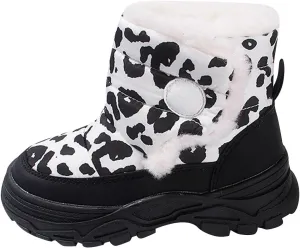 Baby Boys Girls Leopard Winter Warm Cozy Shoes Fleece Snow Boots Toddler Infant Non-Slip Faux F𝘂r Leather Boots Size 13