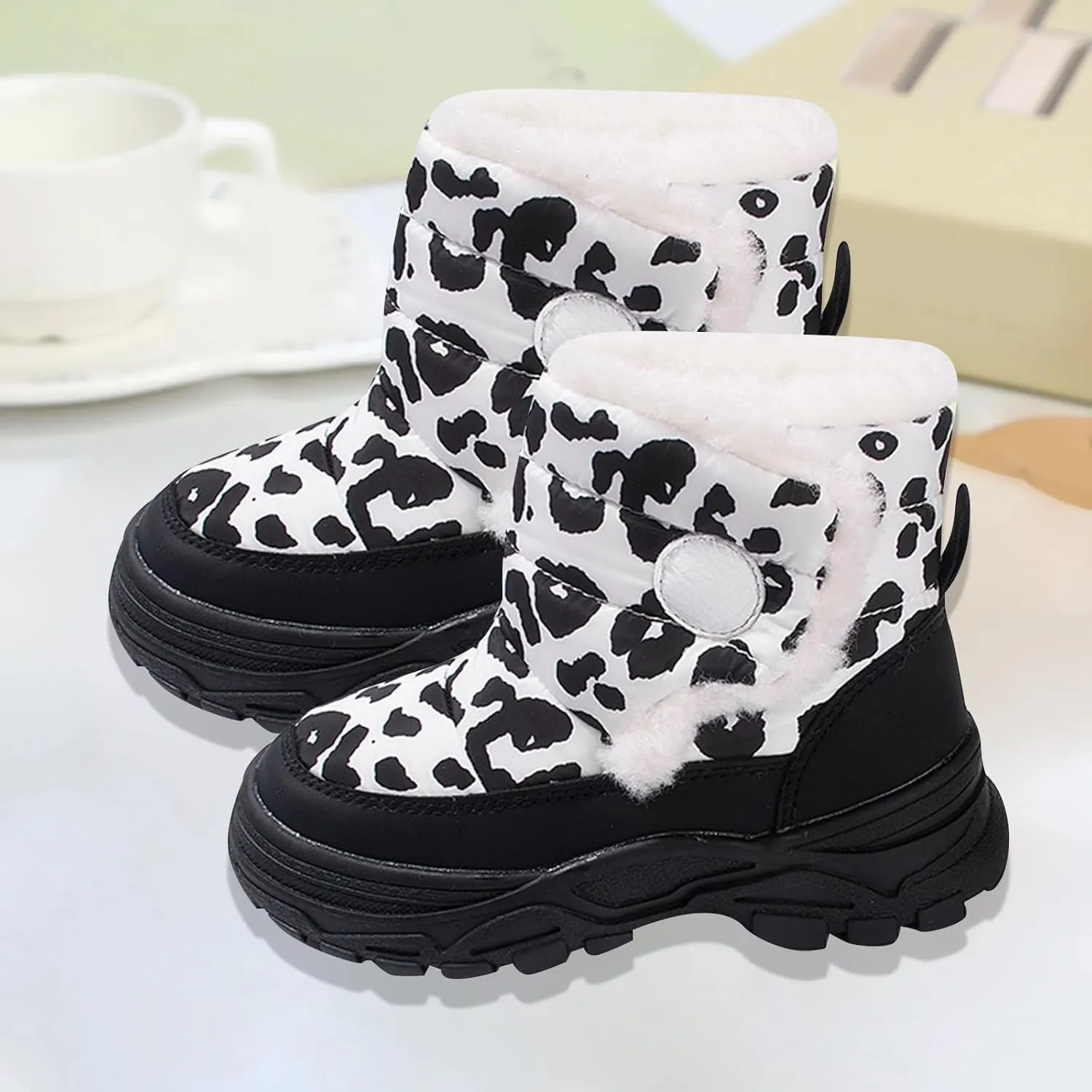 Baby Boys Girls Leopard Winter Warm Cozy Shoes Fleece Snow Boots Toddler Infant Non-Slip Faux F𝘂r Leather Boots Size 13