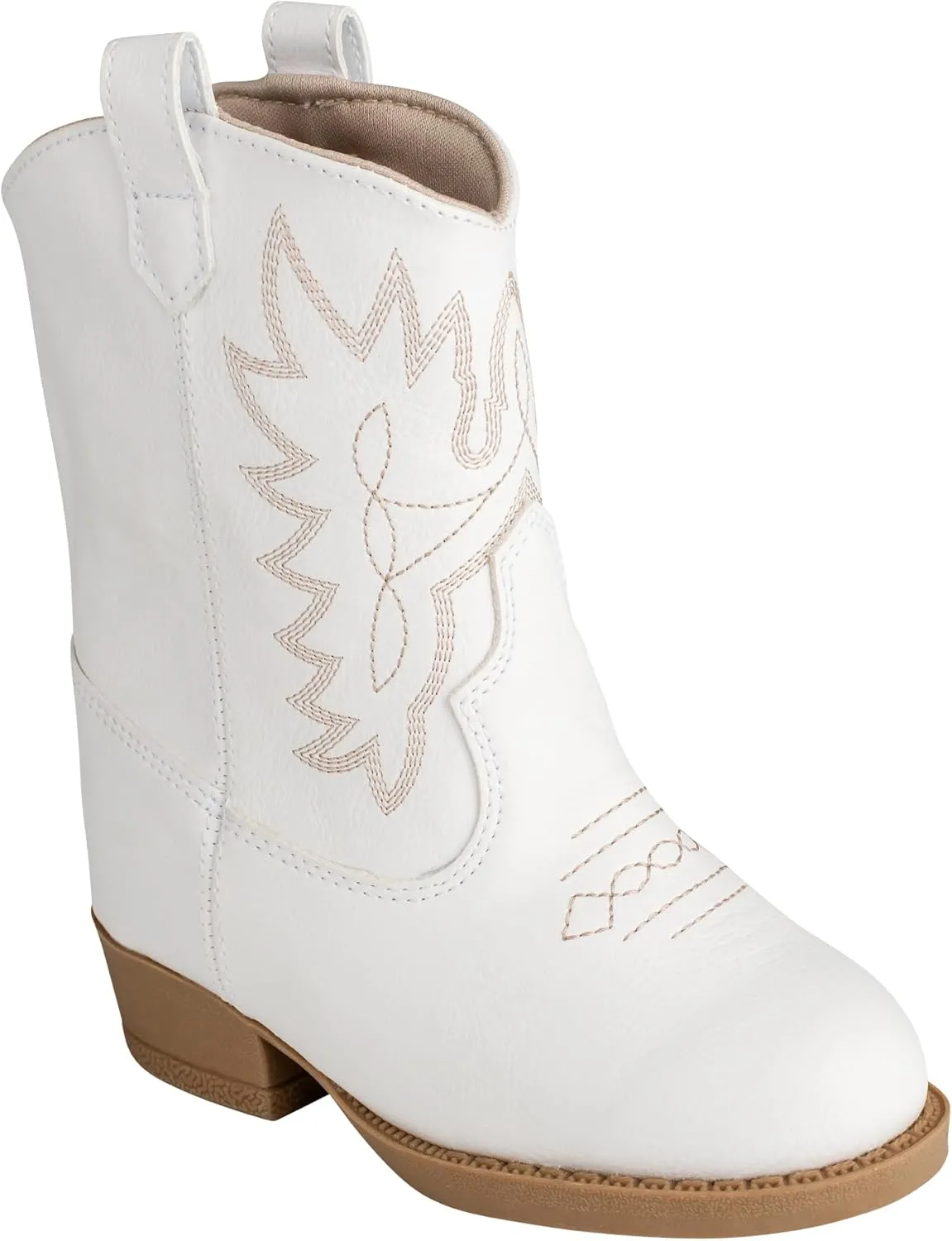 Baby Deer, Faux-leather, Rubber-soled, Kids Pointed Toe Western Boot for Boy or Girl Children with Ornamental Cowboy Stitching