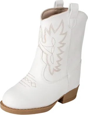 Baby Deer, Faux-leather, Rubber-soled, Kids Pointed Toe Western Boot for Boy or Girl Children with Ornamental Cowboy Stitching