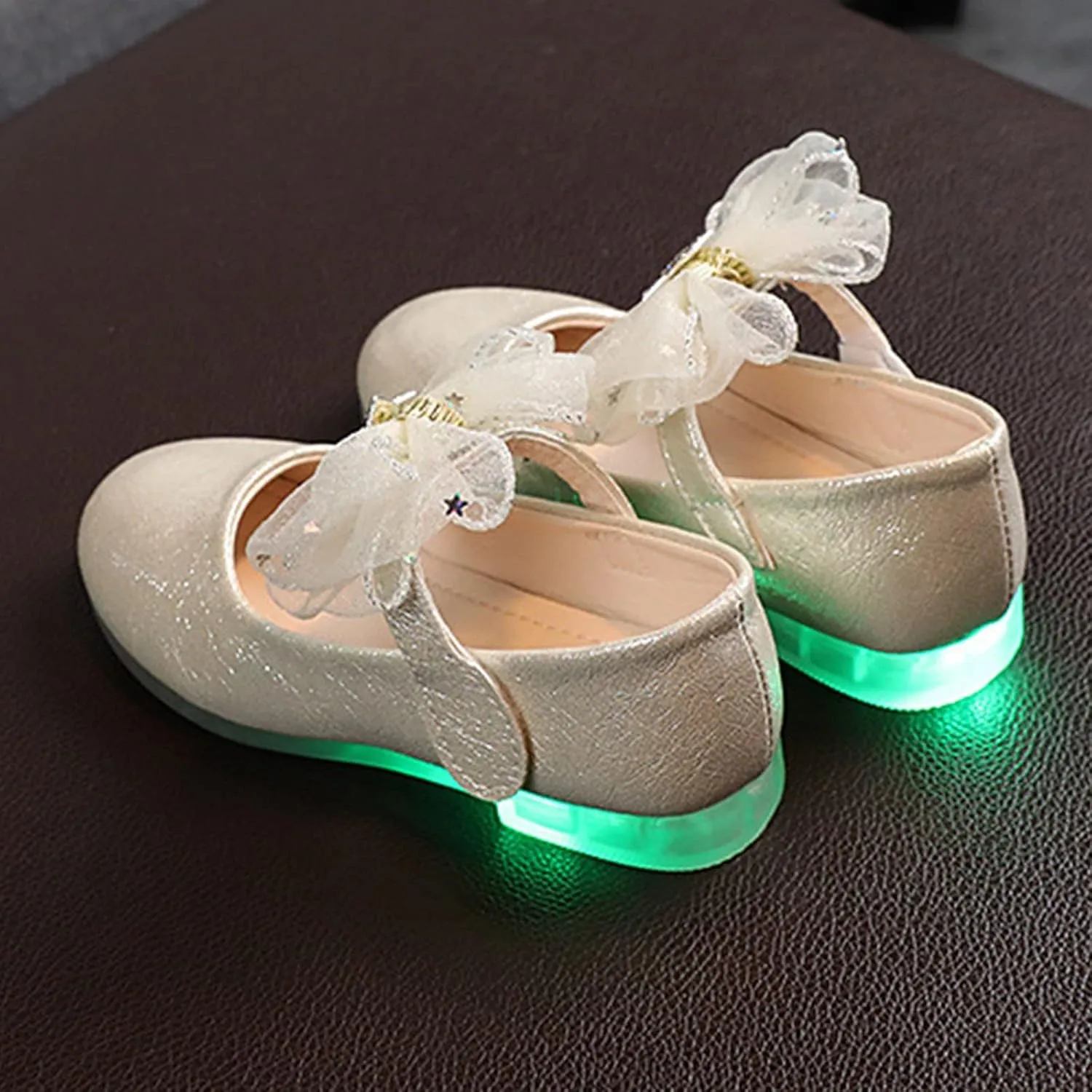Baby Girls Shoes Tulle Bow Flats Shoes Girls School Decor Textured Hook Loop Heel Rhinestone
