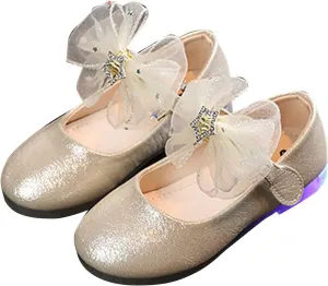 Baby Girls Shoes Tulle Bow Flats Shoes Girls School Decor Textured Hook Loop Heel Rhinestone