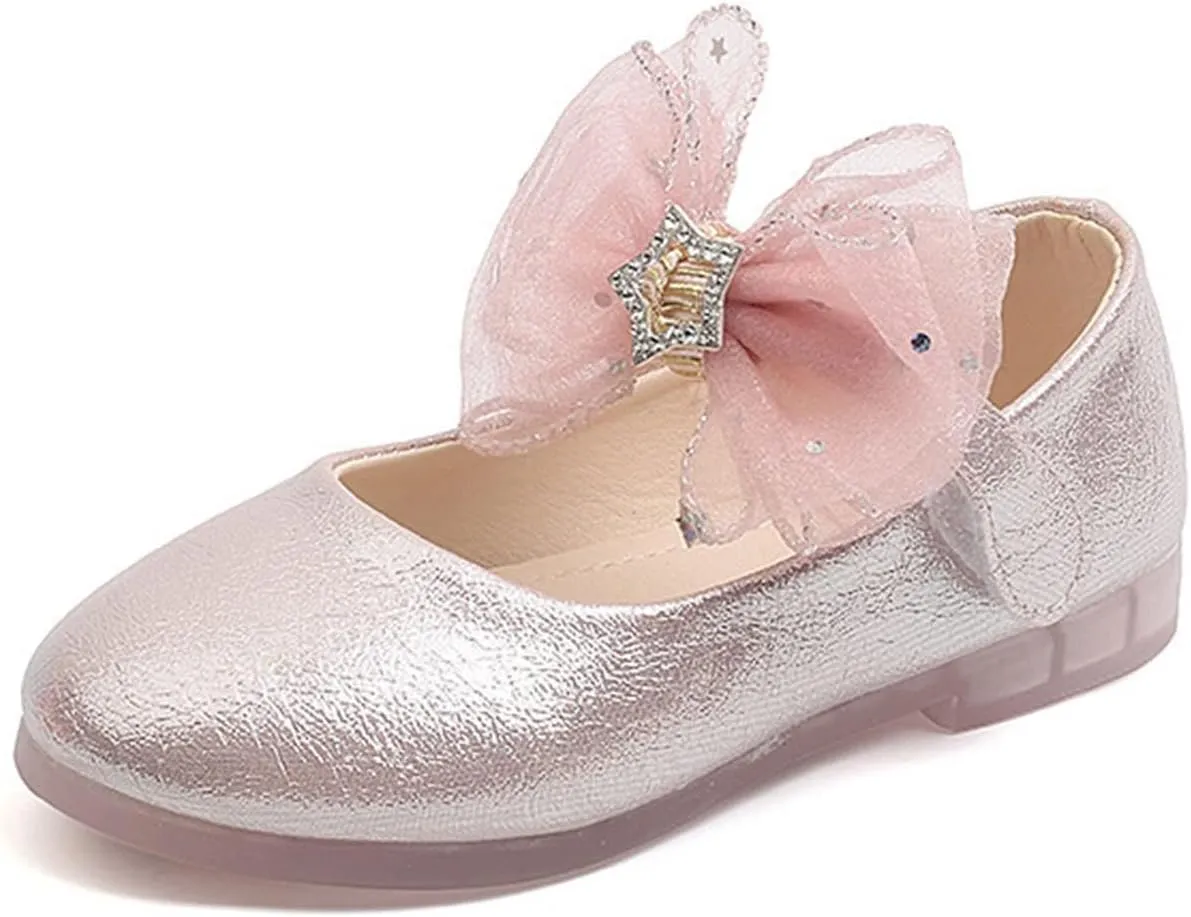 Baby Girls Shoes Tulle Bow Flats Shoes Girls School Decor Textured Hook Loop Heel Rhinestone