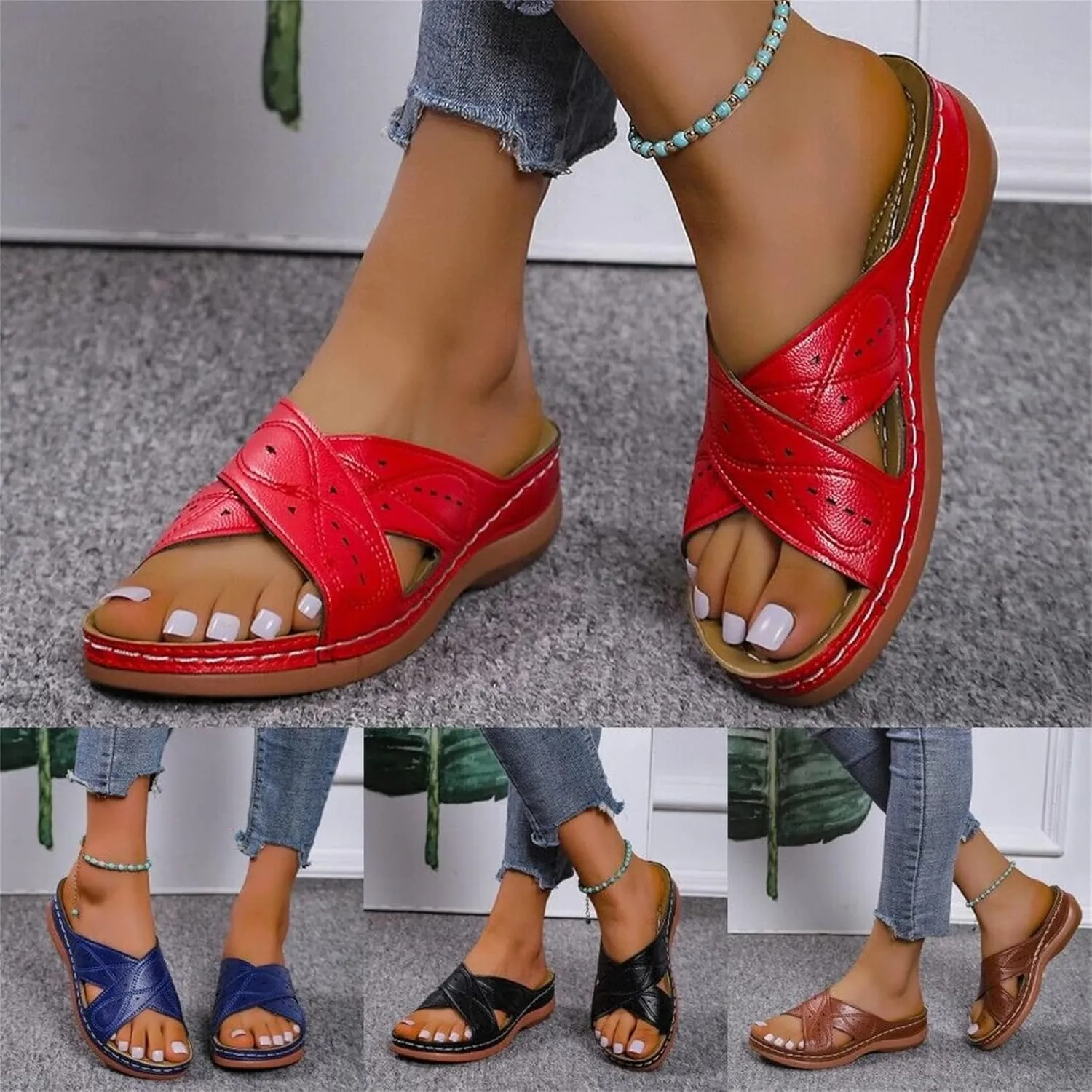 BBPM Women's Comfy Sandal Bunion Corrector Shoes Platform Soft Sole with Toe Arch Support Summer Breathable Casual Beach Travel Shoes,Blue,EU42/US10