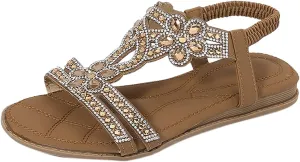 Beach Sandals for Women Summer Boho Orthopedic Sandal Elastic Ankle Strap Flat Sandalias Dressy Casual Walking Shoes
