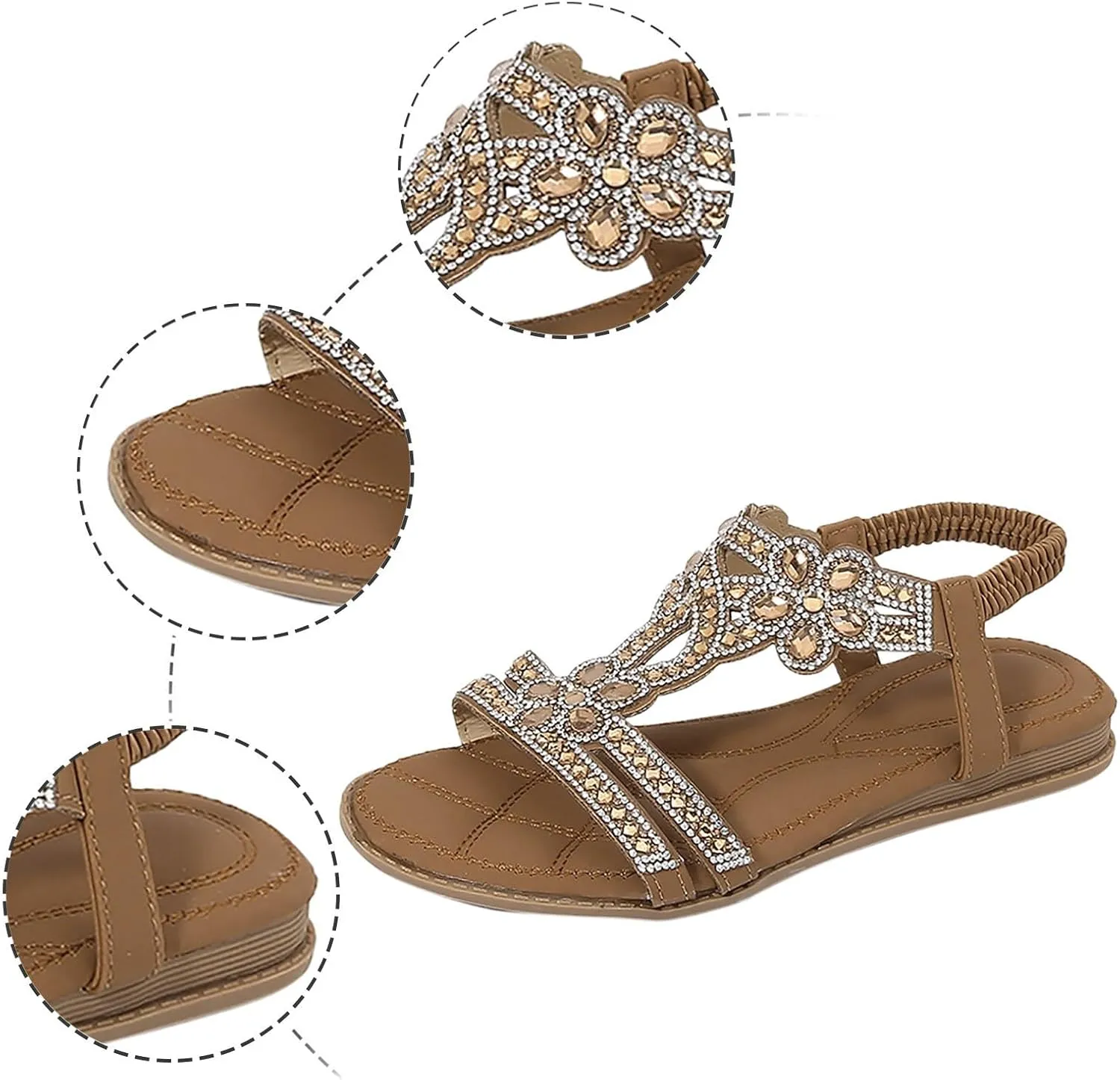 Beach Sandals for Women Summer Boho Orthopedic Sandal Elastic Ankle Strap Flat Sandalias Dressy Casual Walking Shoes