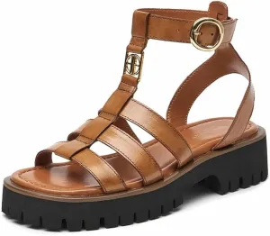 BEAU TODAY Women's Platform Fisherman Sandals, Chunky Gladiator Sandals for Women, Casual Open Toe Lightweight leather Sandals, Fashion Comfortable Dressy Sandals with Ankle Buckle