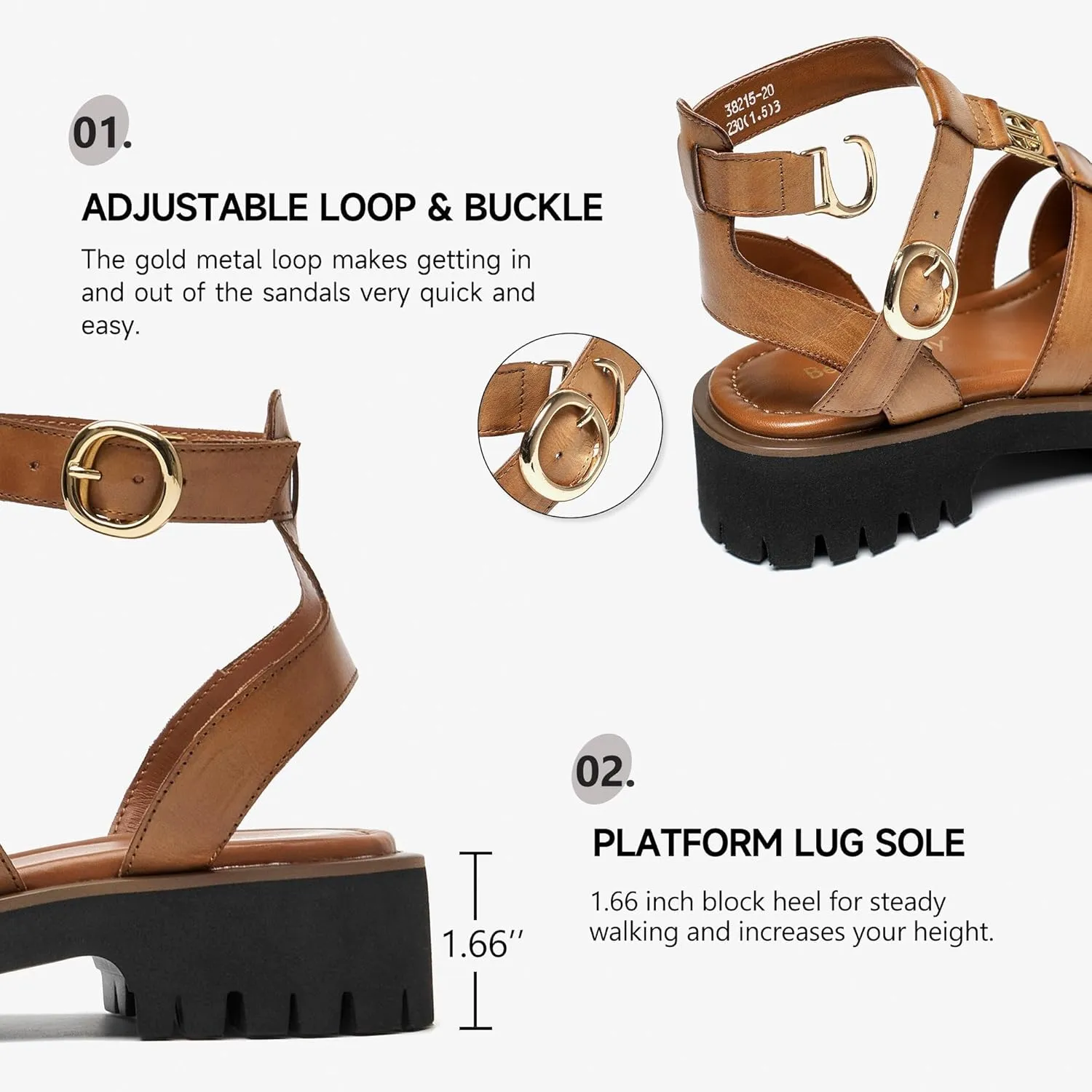 BEAU TODAY Women's Platform Fisherman Sandals, Chunky Gladiator Sandals for Women, Casual Open Toe Lightweight leather Sandals, Fashion Comfortable Dressy Sandals with Ankle Buckle