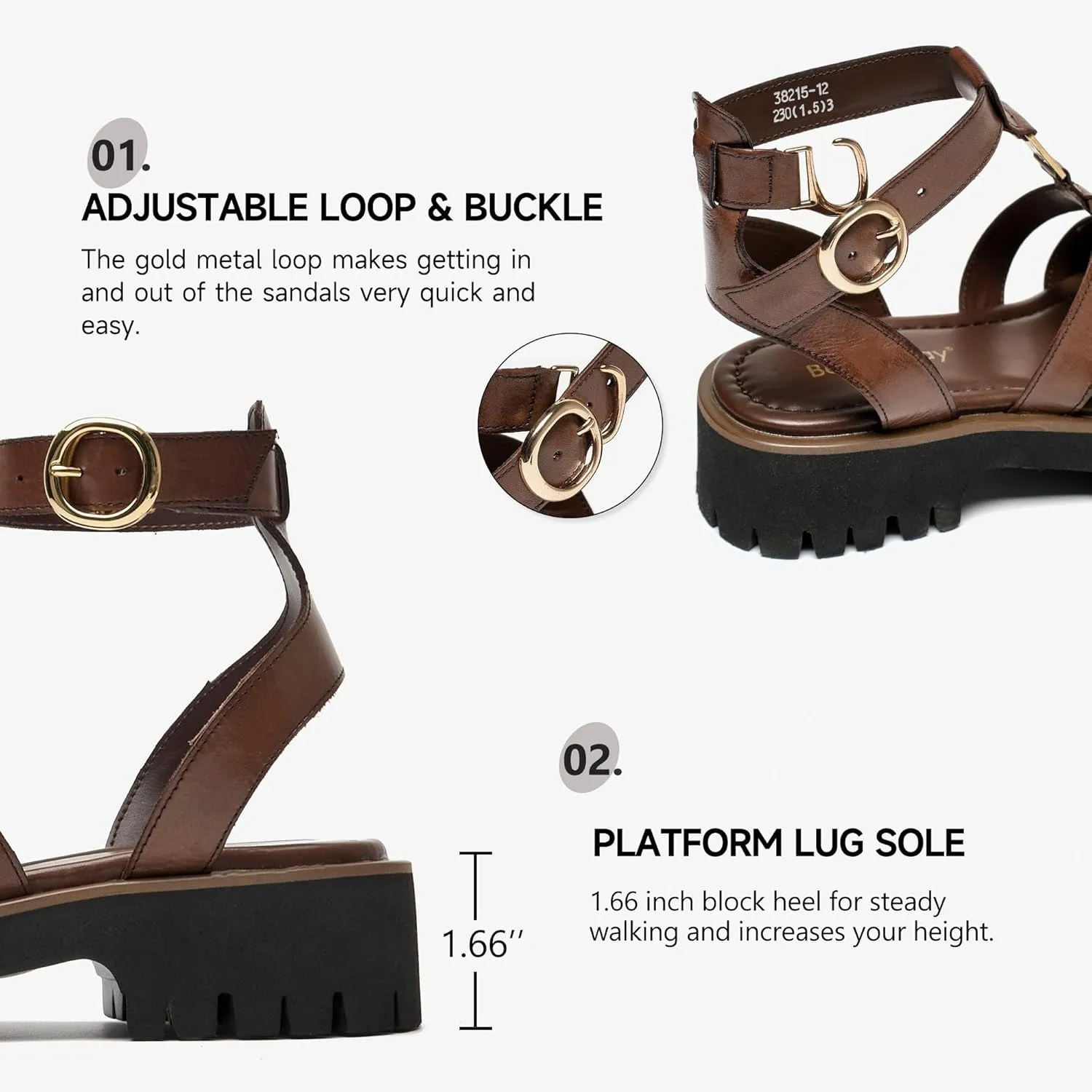 BEAU TODAY Women's Platform Fisherman Sandals, Chunky Gladiator Sandals for Women, Casual Open Toe Lightweight leather Sandals, Fashion Comfortable Dressy Sandals with Ankle Buckle