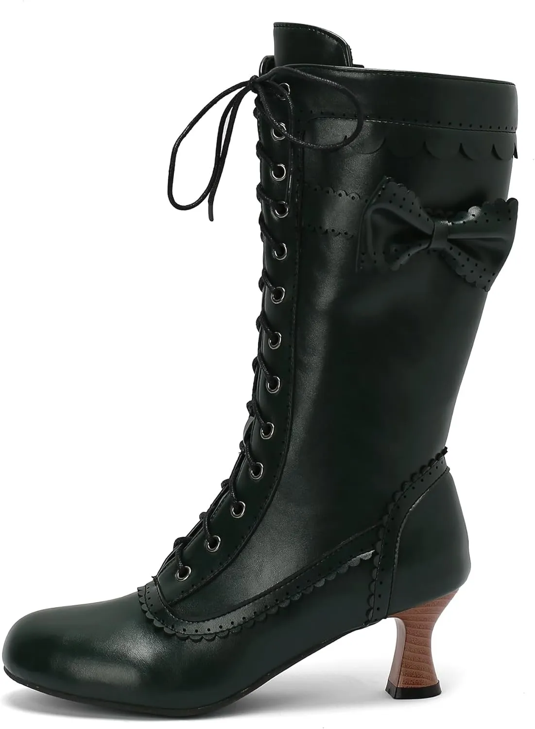 BEAUPAS Women's Mid Calf Boots Victorian Boots Lace Up Chunky Kitten Heel Round Toe Boots Vintage Low High Heels Goth Wedding Dress Granny Boots Zipper Sweet Bow Kawaii Boots