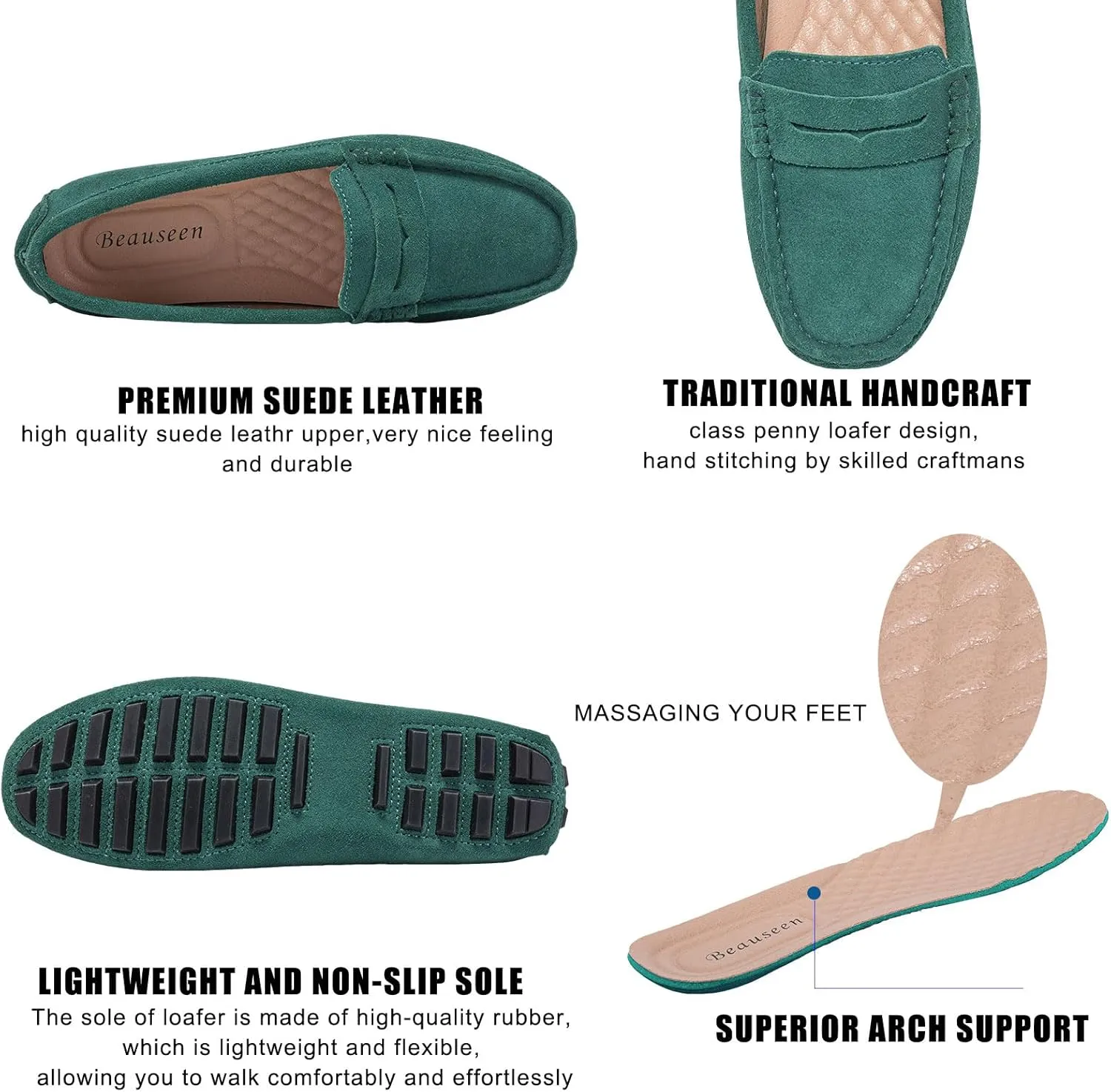 BEAUSEEN Women's Genuine Leather Penny Loafers Classic Driving Moccasins Casual Slip On Comfort Women Loafer Shoes