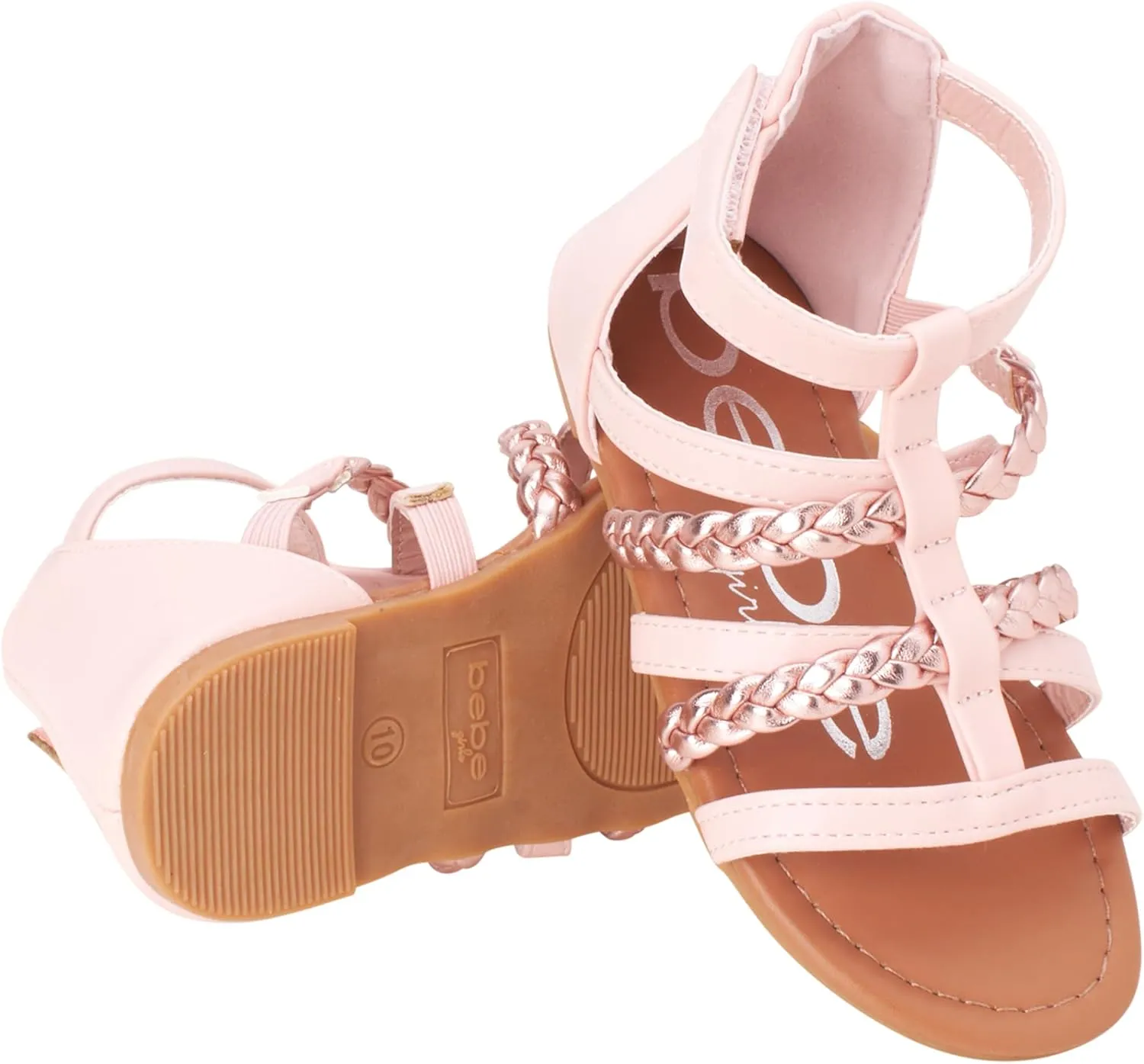 bebe Girls Sandals - Cute Open Toe Braided Strappy Gladiator Summer Sandals, Flower Girl Dress Shoes for Easter Beach Party