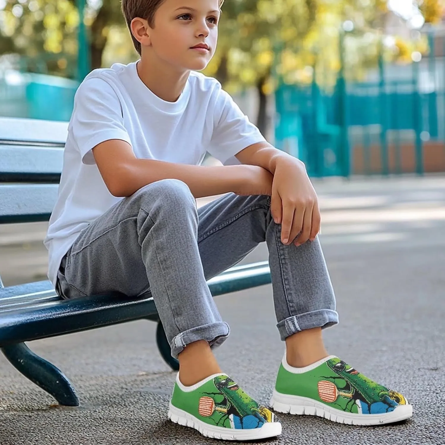 Big Kids Slip-On Walking Sneakers Casual Tennis Loafers Shoes Breathable Workout Sneakers Lightweight Travel Shoes US Size 11-15
