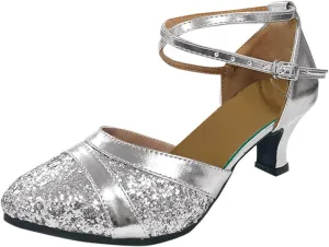 Block Heels for Women Latin Dance Shoes Chunky Heeled Ballroom Tango Strappy Heels Party Sequin Dance Shoes