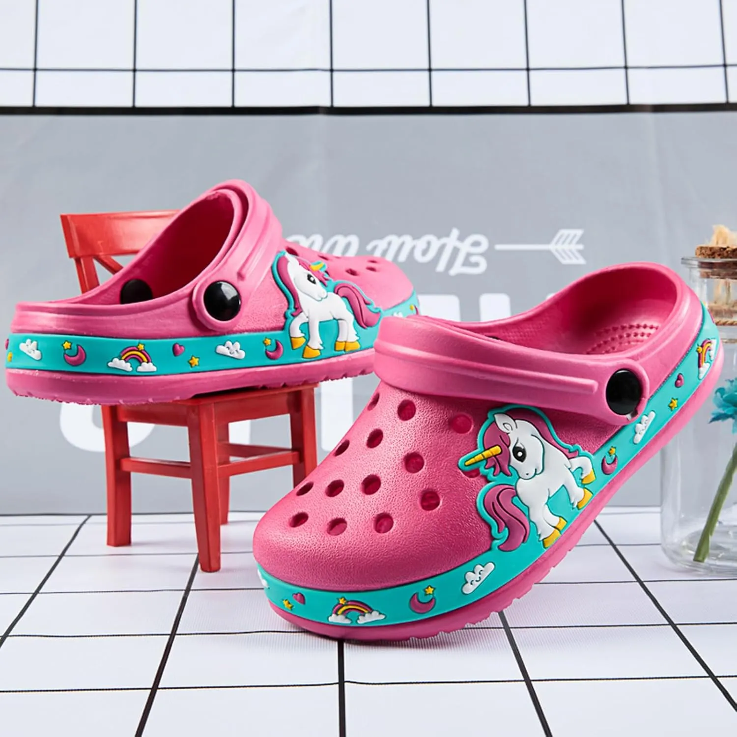 BMINFEE Kid's Girls Boys Clogs Garden Shoes Toddler Slip On Cartoon Slides Sandals Beach Slipper Children Water Sneakers