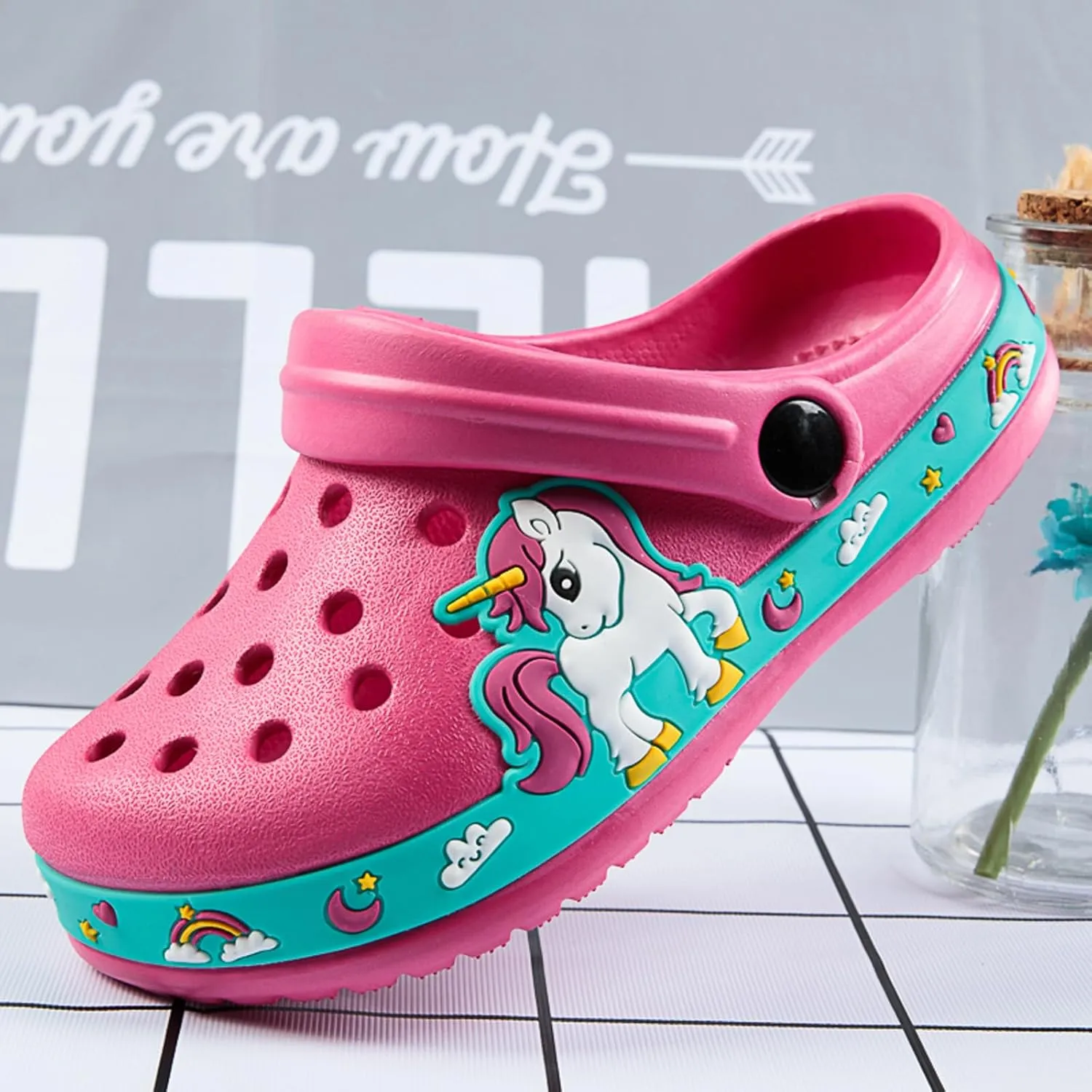 BMINFEE Kid's Girls Boys Clogs Garden Shoes Toddler Slip On Cartoon Slides Sandals Beach Slipper Children Water Sneakers