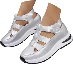 Bootara Women'S Plus Size Hollow-Out Casual Sandals, Closed Toe Platform Sandals Height-Boosting Thick Sole