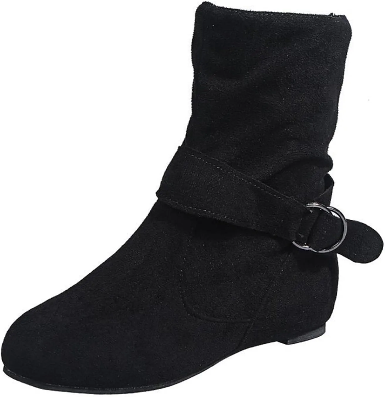 Brand Women's Casual Ankle Boots - Flat Fringe Mid Calf Low Heel Fashion Slouchy Suede Round Toe Slip On Zipper Booties for Winter Fall Dress Short Boots Comfort Outdoor Snow Boots