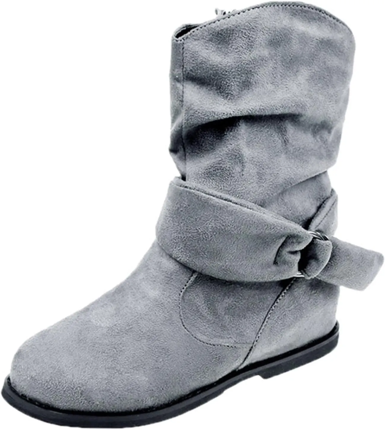 Brand Women's Casual Ankle Boots - Flat Fringe Mid Calf Low Heel Fashion Slouchy Suede Round Toe Slip On Zipper Booties for Winter Fall Dress Short Boots Comfort Outdoor Snow Boots