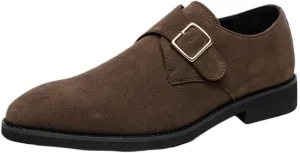 British Style Suede Leather Monk Shoes Metal Hasp Slip On Pointed Toe Moccasins Fashion Wear Resistant Loafers
