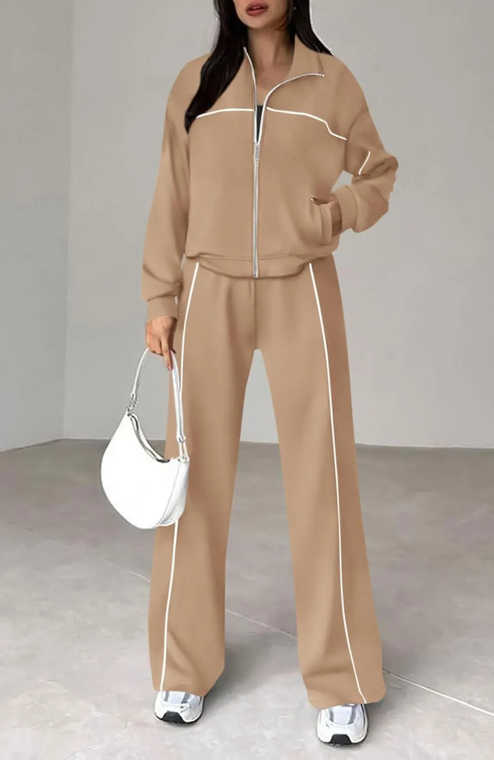 BTFBM Women's Two Piece Tracksuit Fall 2025 Long Sleeve Zip Up Sweatshirt Long Pants Outfits Jogger Sweatsuit Sets